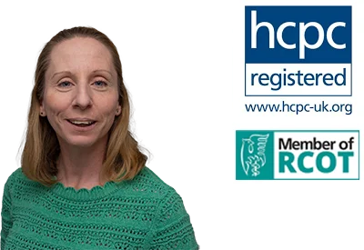 Head shot of Sian Kilmister with registered HCPC and Member of RCOT Logos